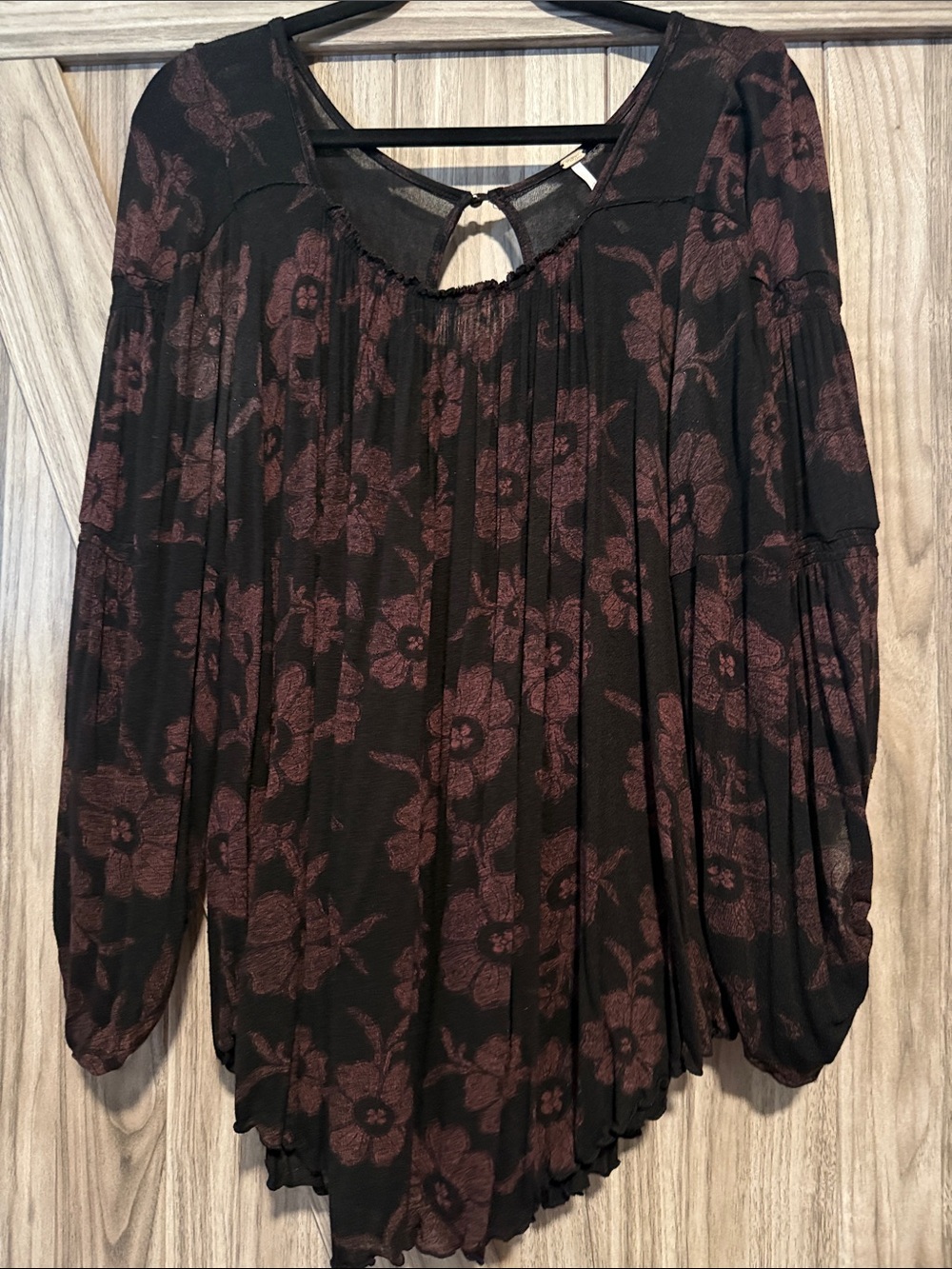 Free People Black Tunic with Burgundy Floral Print